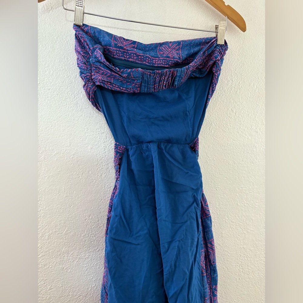 Free People Women Payton Maxi Dress Strapless Blue Pink Printed Dress Size M - Picture 4 of 9